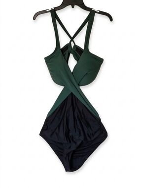 Cupshe Carly Colorblock Tummy Swimsuit Large Forest Green Black Vacation